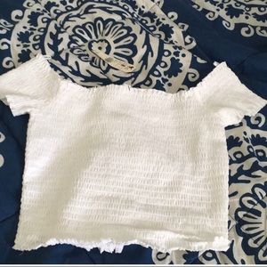 Garage smocked off the shoulder top